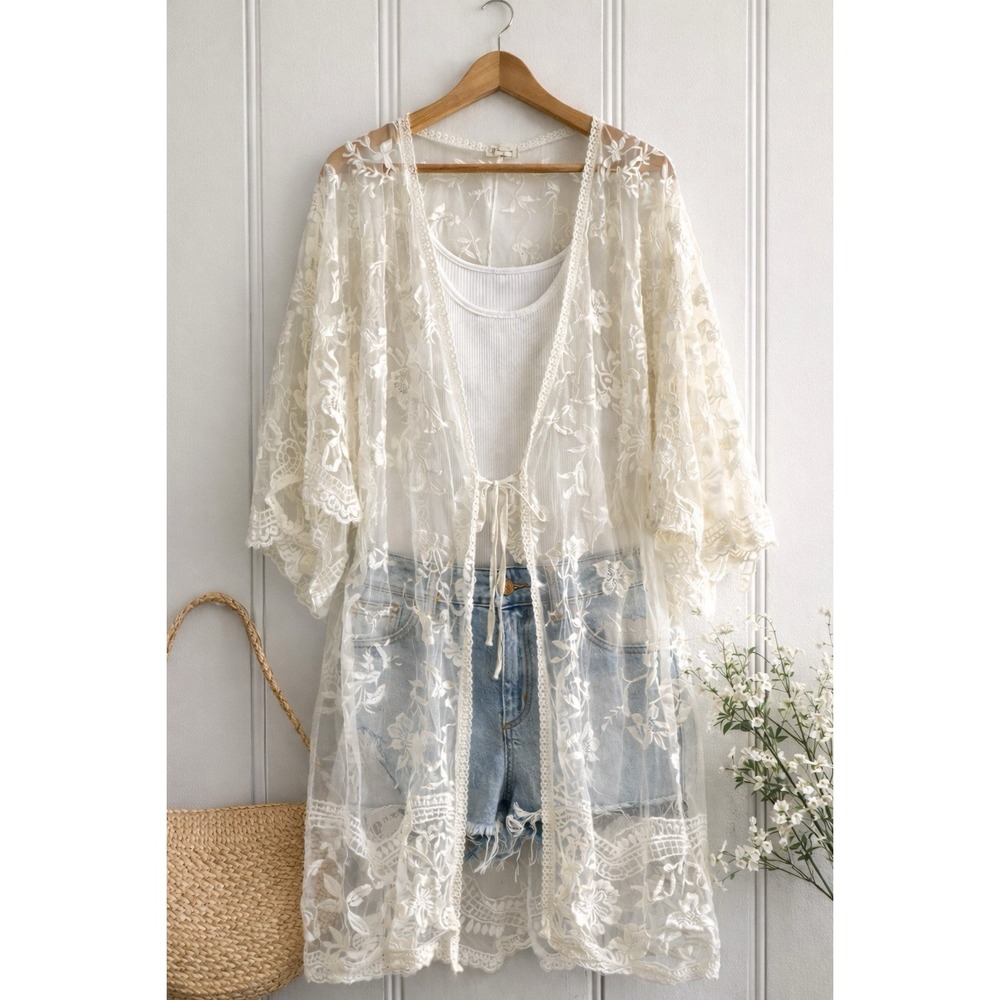 Boho Lace Kimono Sheer Duster Cottagecore Festival Layer POL S/M
